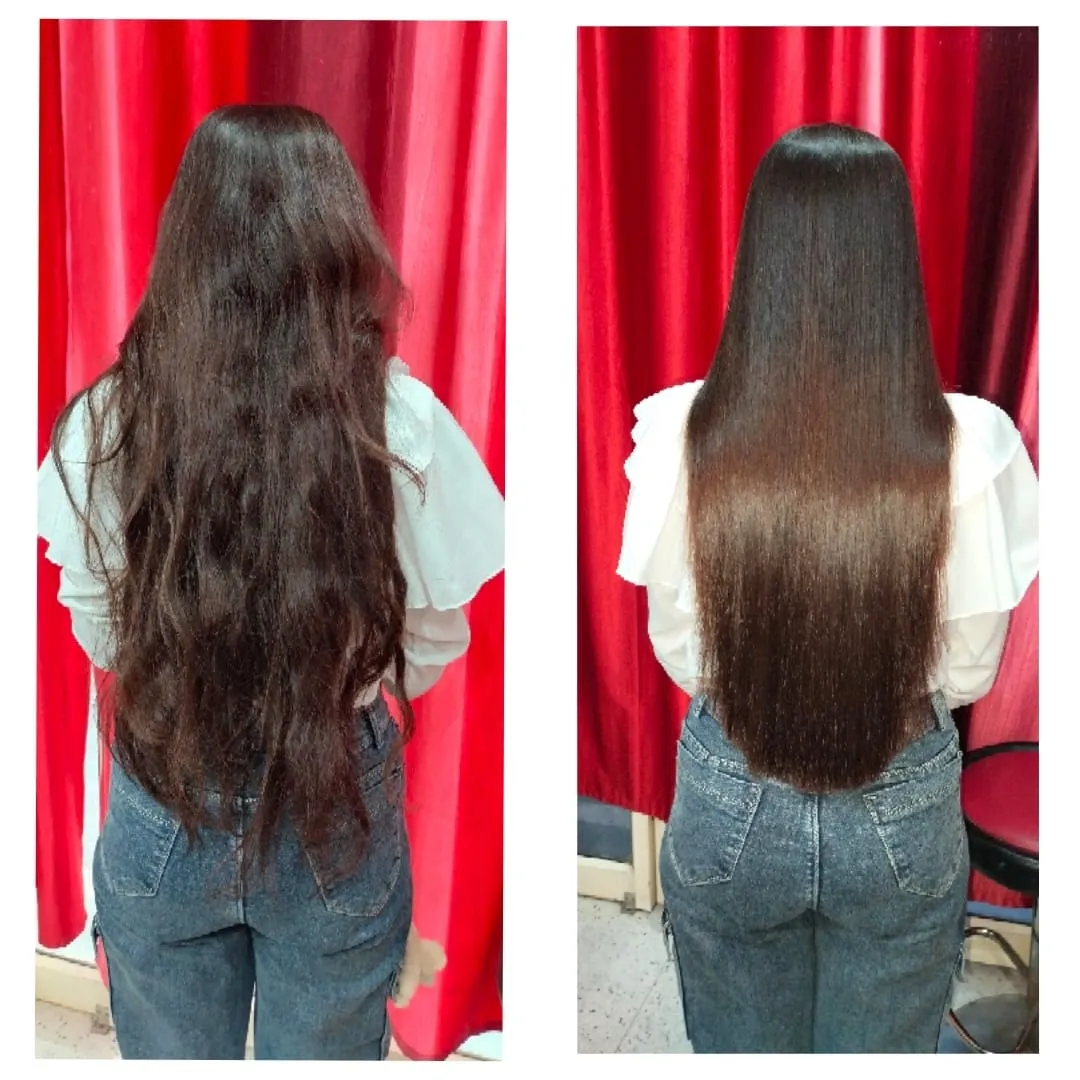 Hair smoothening before and after at Pretty Ms Beauty Salon